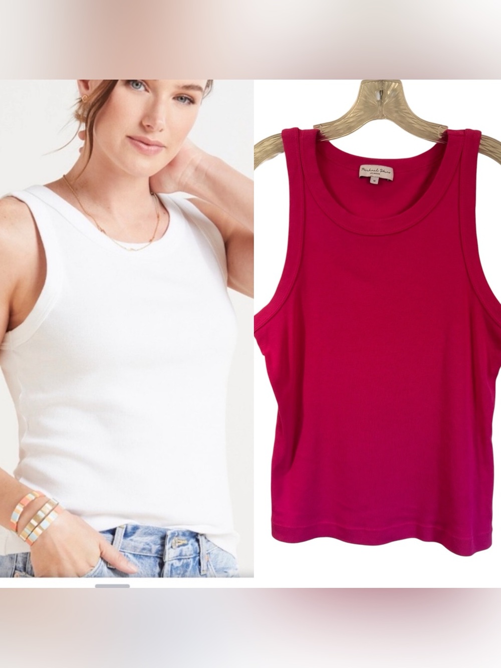 Michael Stars Evereve Round Neck Tank Sz Medium Style #9969 100% Cotton Pink